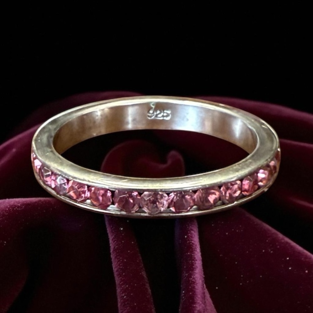 Vintage 925 Sterling Silver Pink CZ Eternity Band Ring Size 6 - Picture 3 of 4